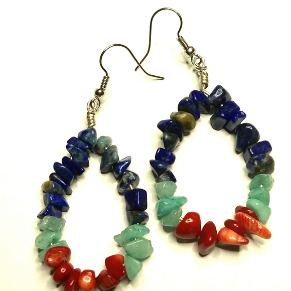 🔥SOLD🔥at Comanche PowWow🔥 Semi-Precious Stone Pierced Earrings - Picture 2 of 4